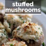 Crab Stuffed Mushrooms with text overlay.