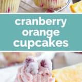 Cranberry Orange Cupcakes collage with text bar in the middle.