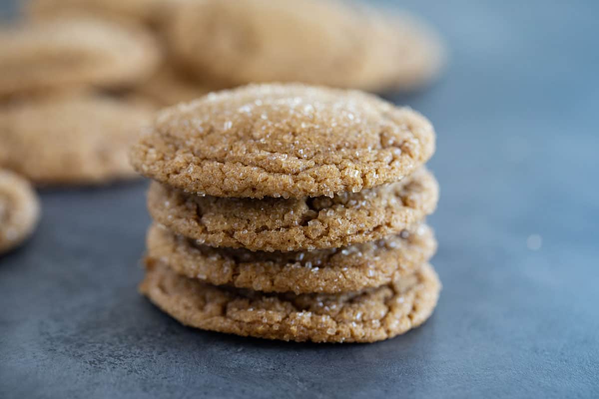 Stack of 4 ginger cookies on top of each other.