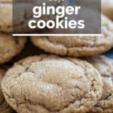 Soft ginger cookies with text overlay.