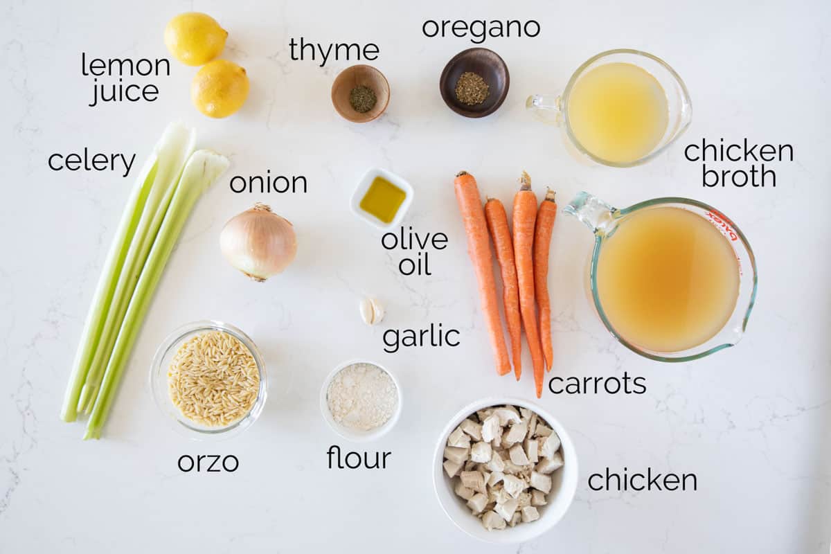 Ingredients needed for Lemon Chicken Orzo Soup.
