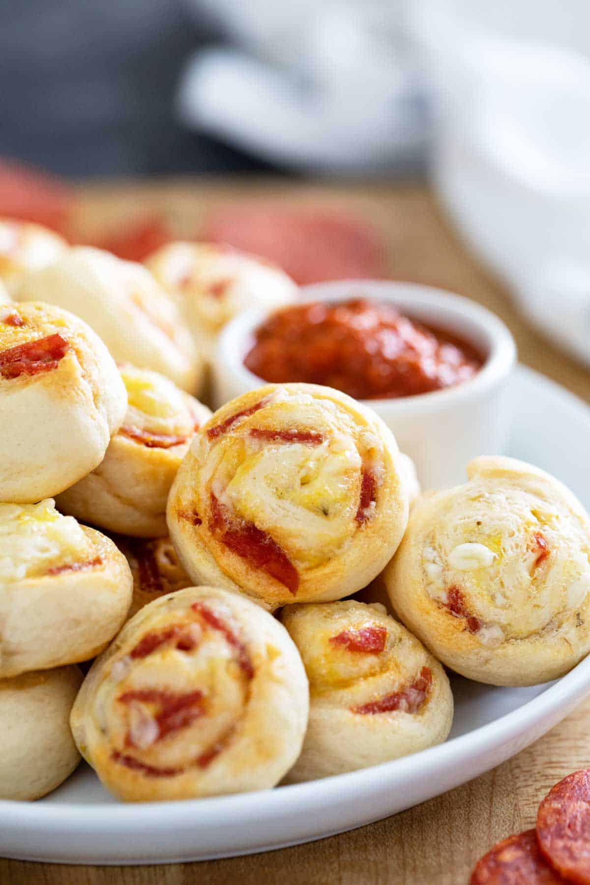 Pepperoni Pinwheels stuffed with pepperoni and cheese.