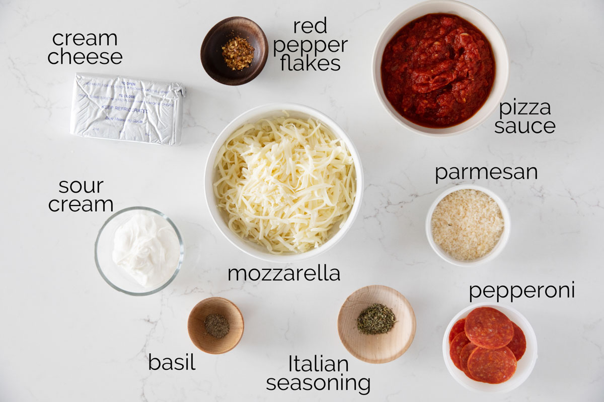 Ingredients to make Pepperoni Pizza Dip.