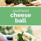 Southwest Cheese Ball collage with text bar in the middle.