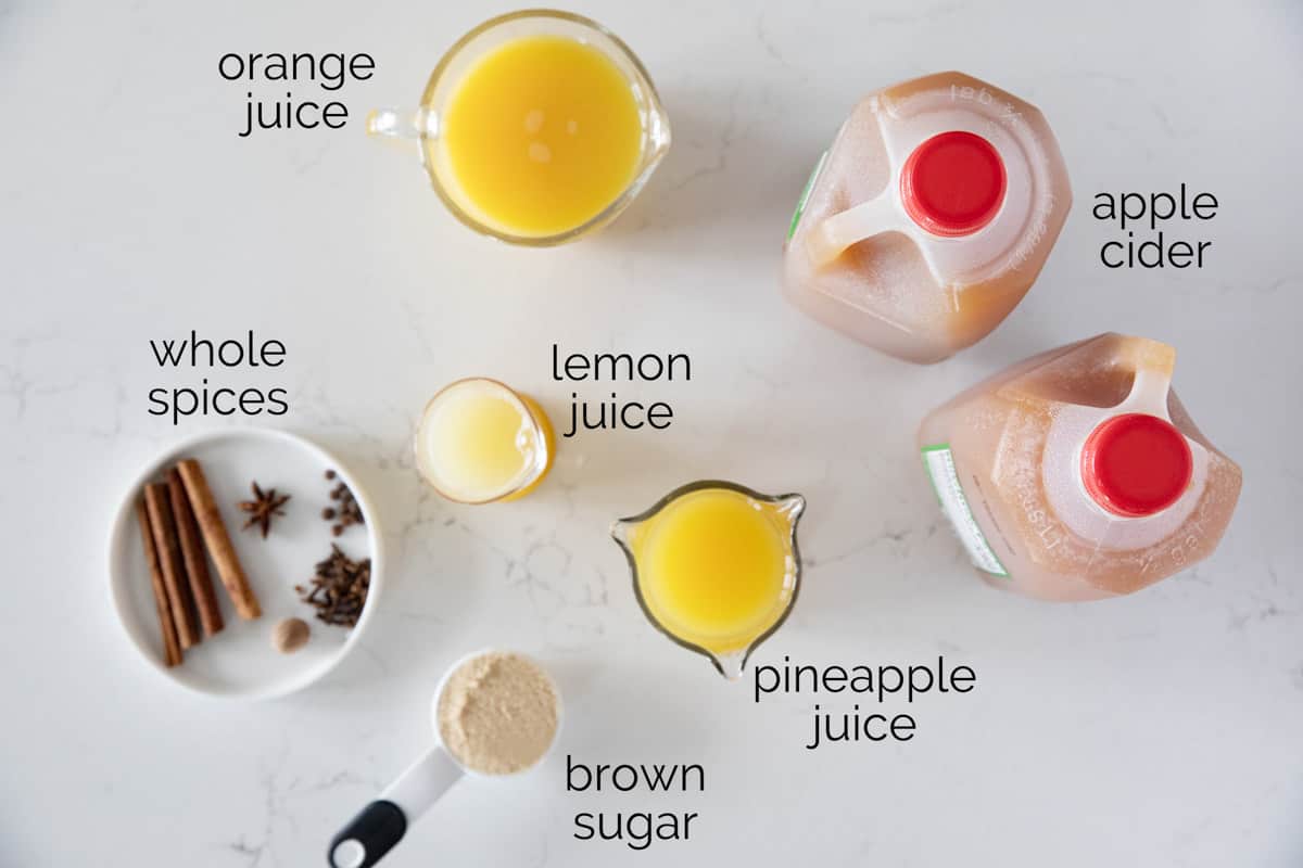 Ingredients needed to make wassail.