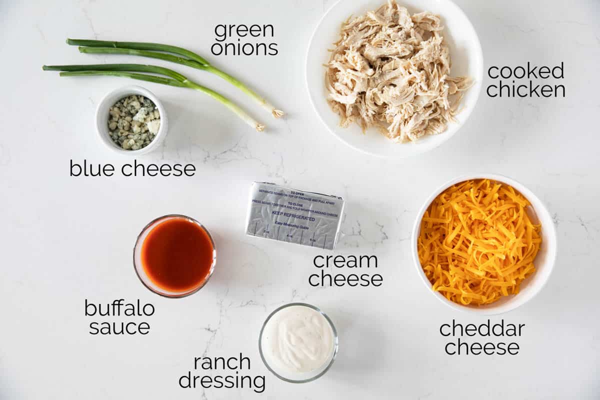 Ingredients to make Buffalo Chicken Dip.