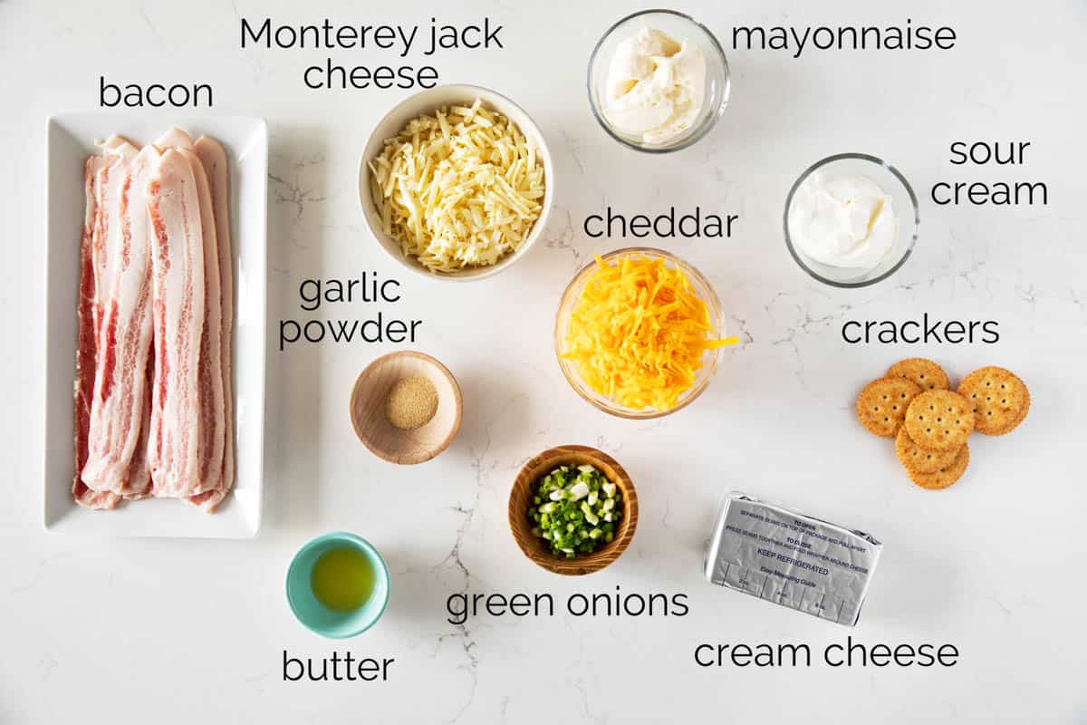 Ingredients needed to make Cheesy Bacon Dip.