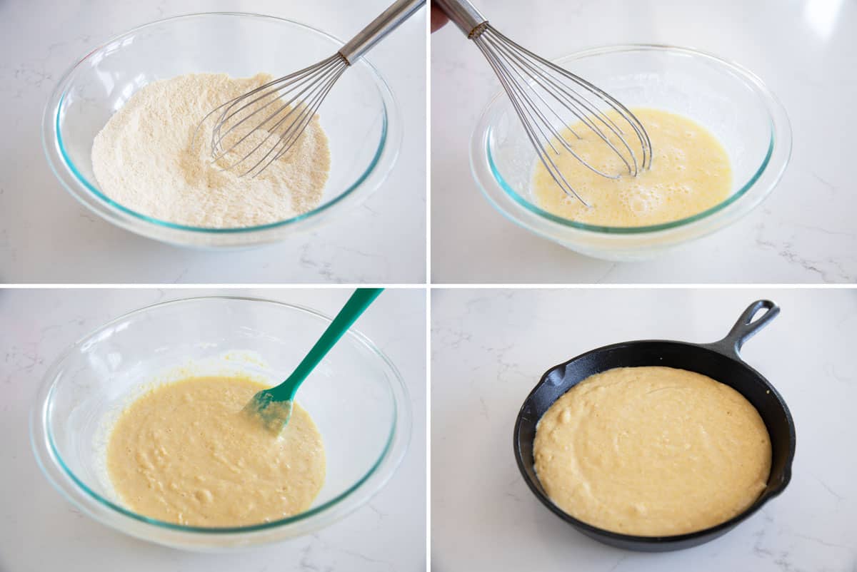 Steps to make homemade cornbread.