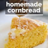 Cornbread recipe with text overlay.