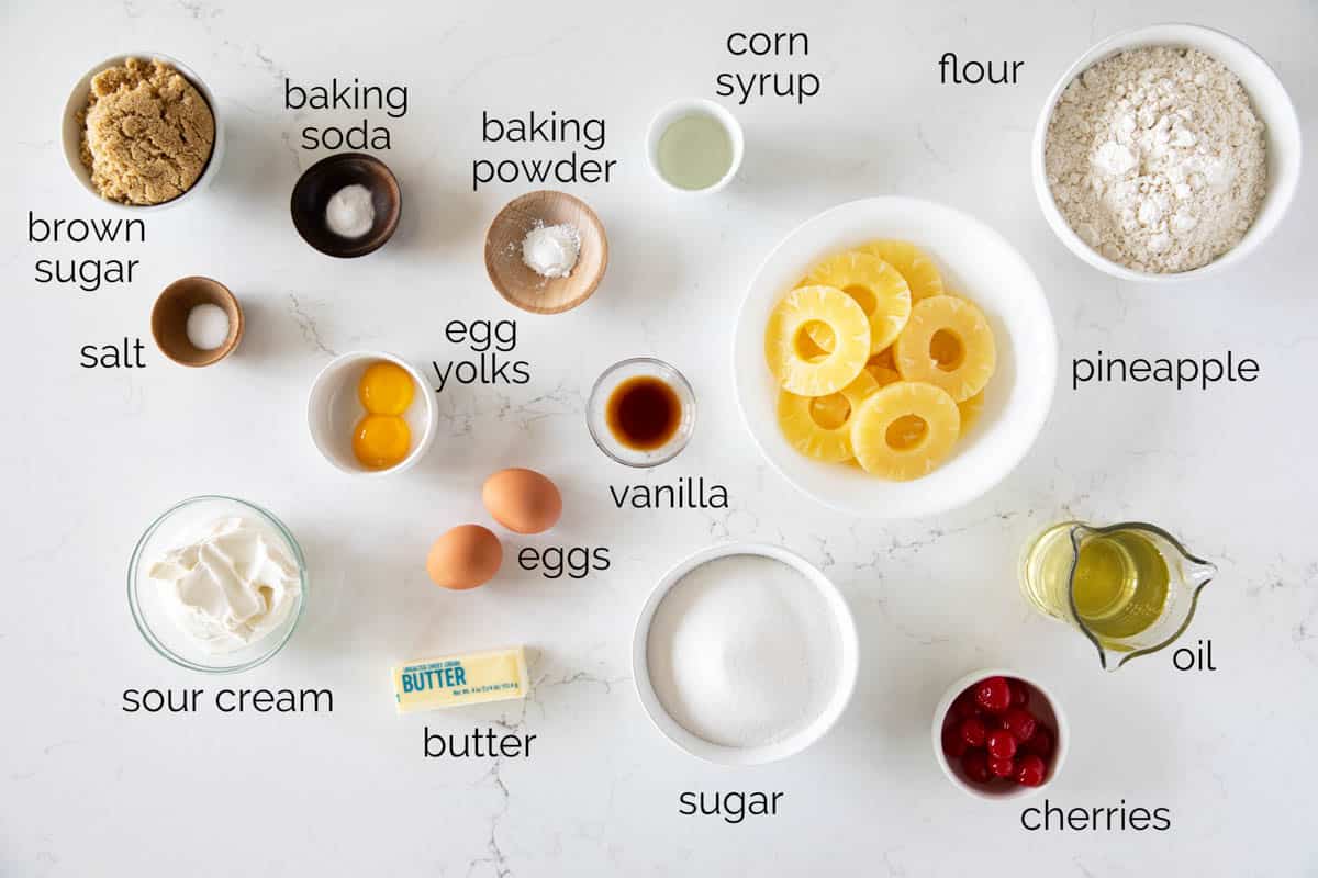 Ingredients to make Pineapple Upside Down Cupcakes.