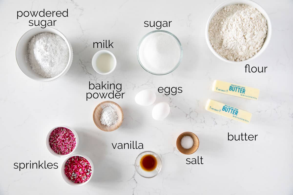 Ingredients to make Valentine's Day Sugar Cookies.