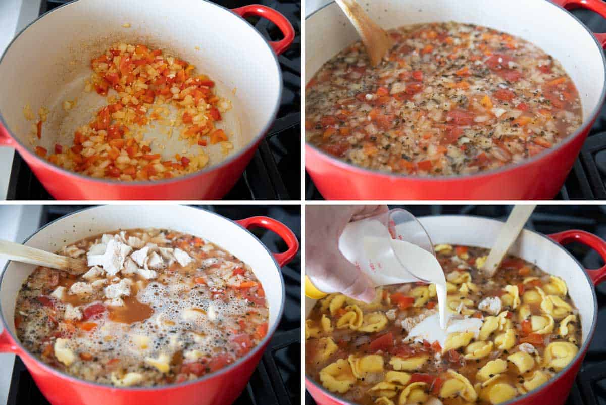 Steps to make chicken tortellini soup.