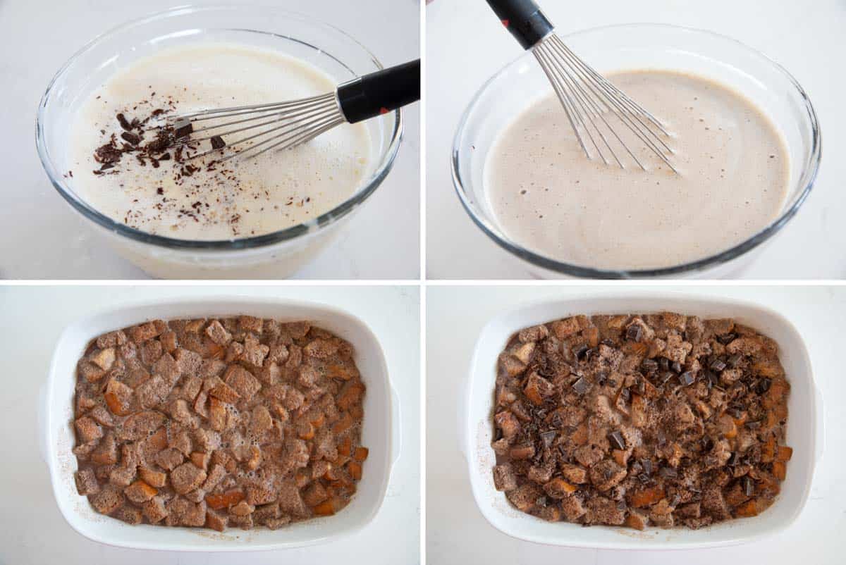Steps to make chocolate bread pudding.