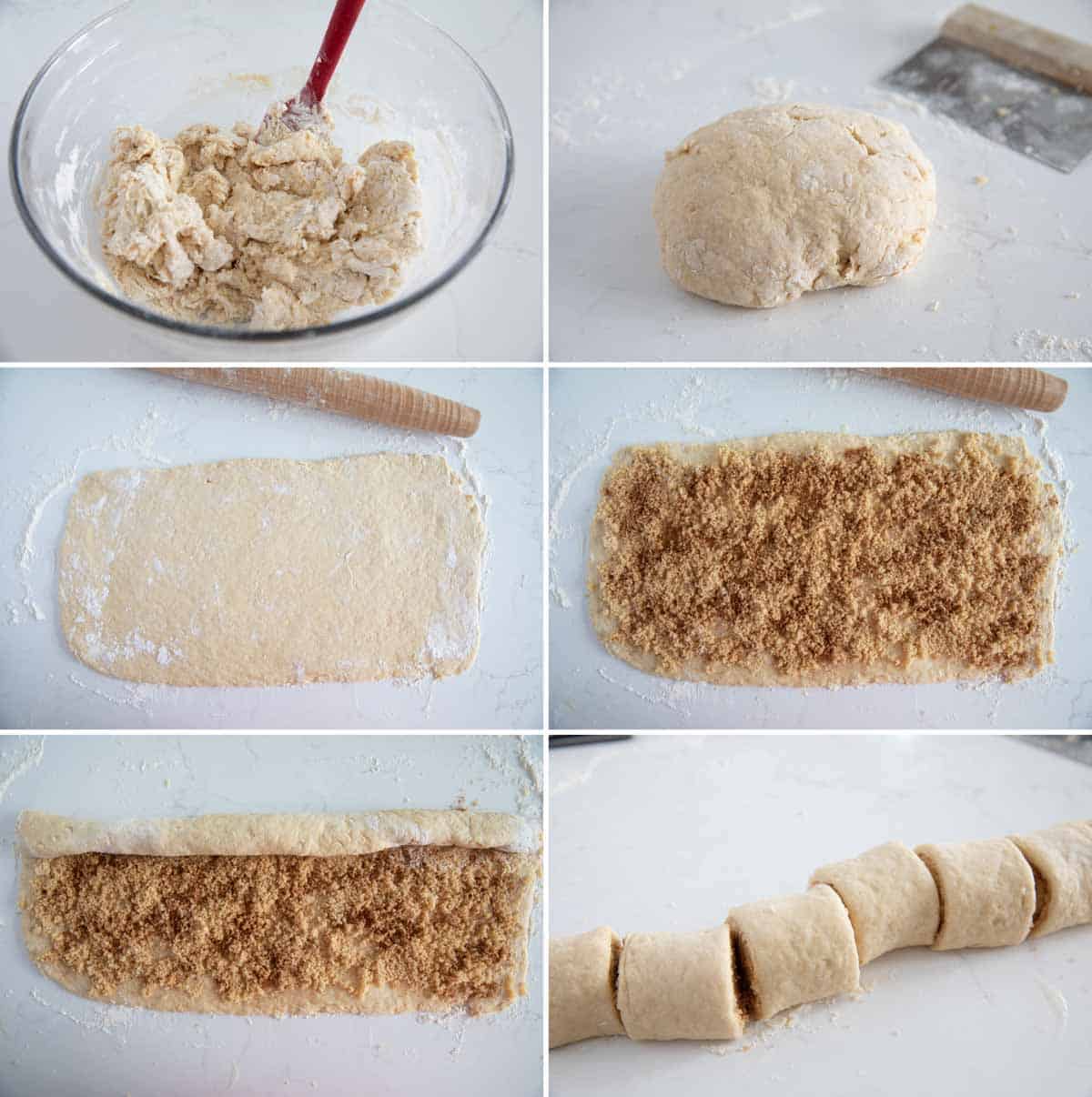 Steps to make cinnamon roll muffins.