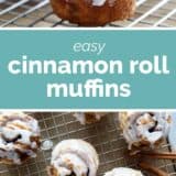Cinnamon Roll Muffins collage with text bar in the middle.