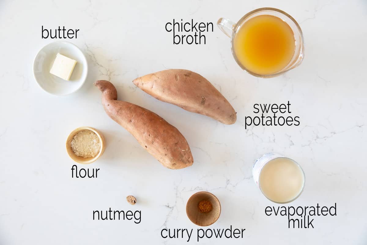 Ingredients to make Sweet Potato Soup.