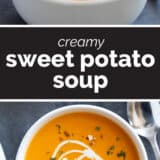 Sweet Potato Soup collage with text bar in the middle.