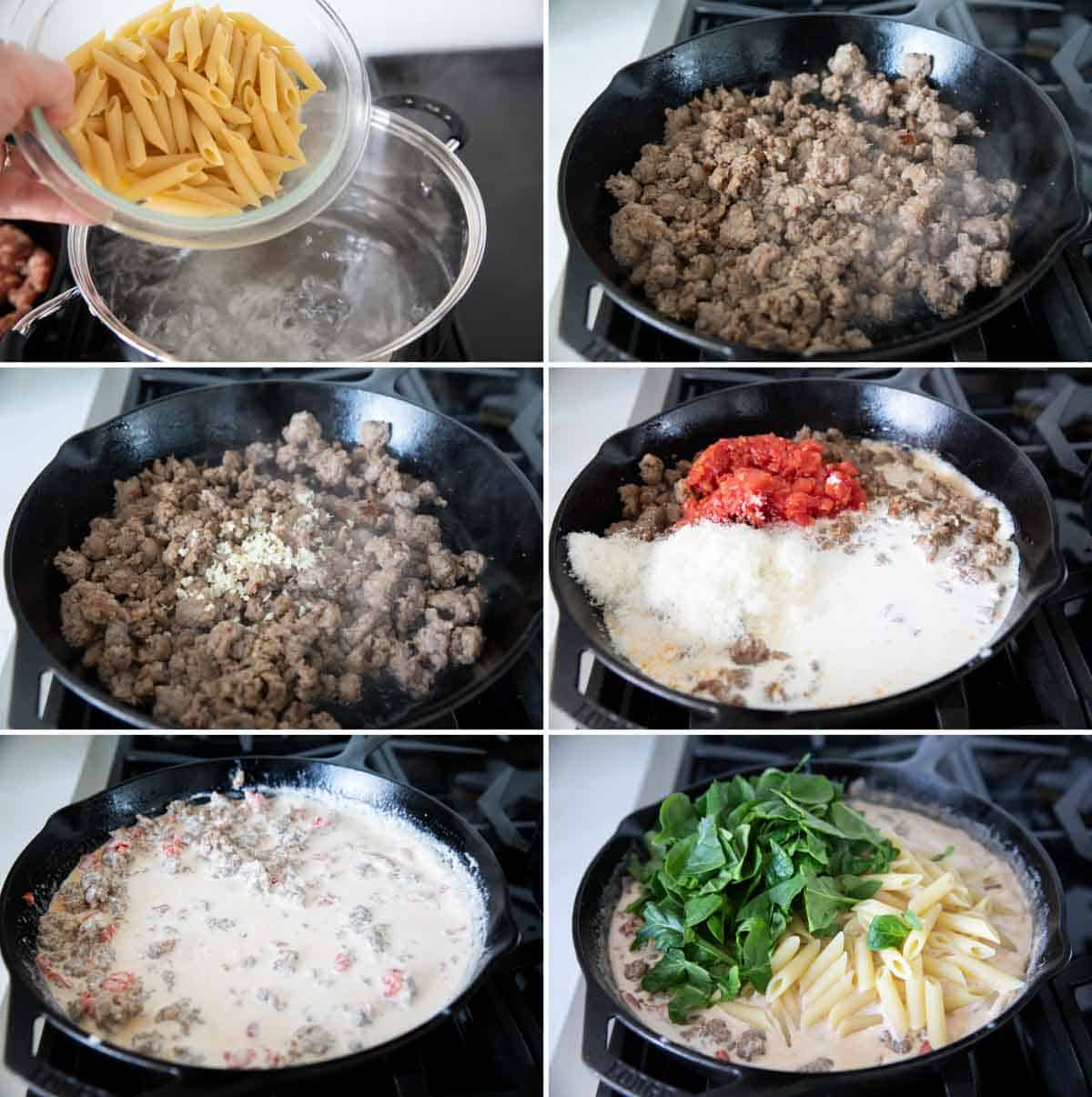 Steps to make tuscan pasta with sausage.