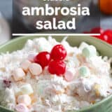 Ambrosia salad with text overlay.
