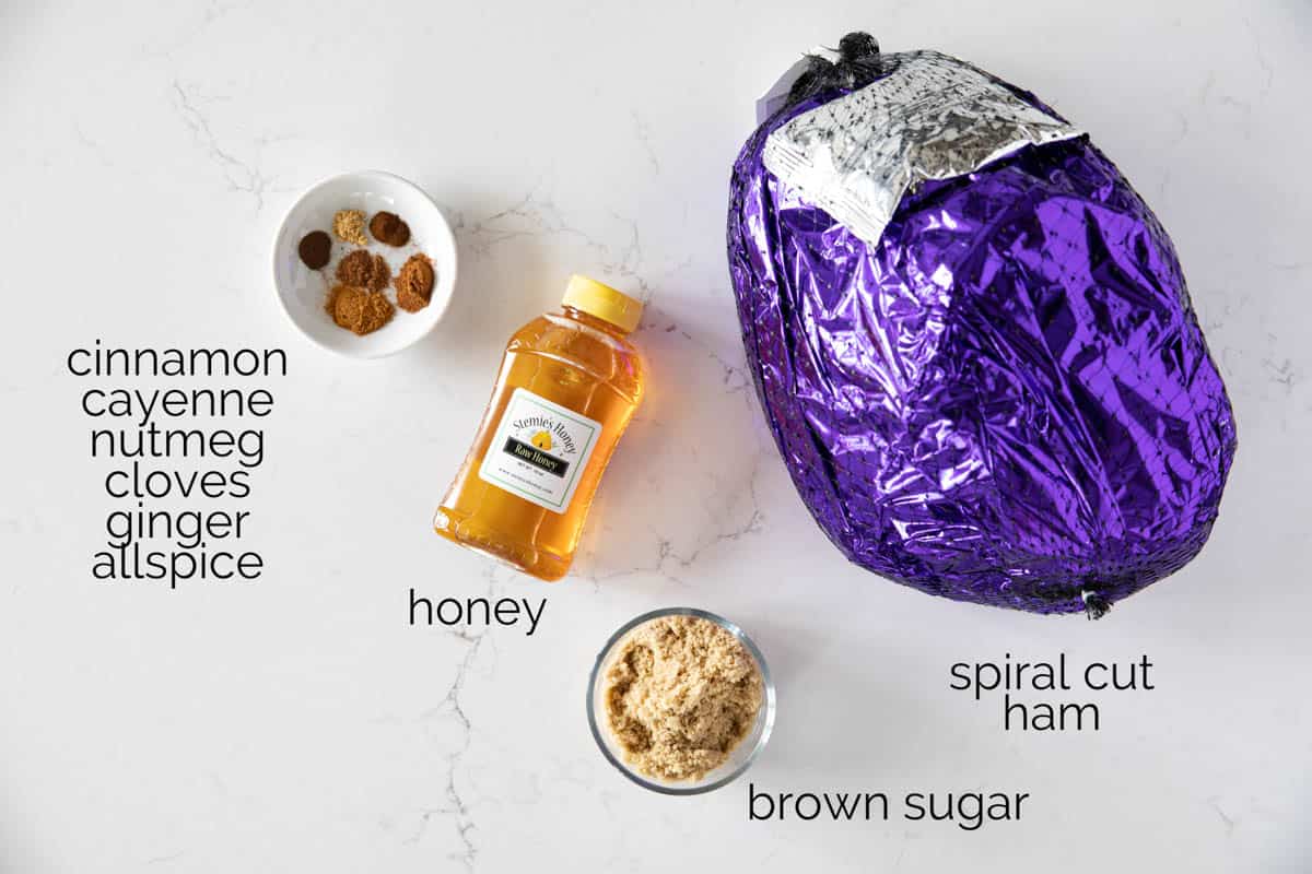 Ingredients to make Honey Glazed Ham.