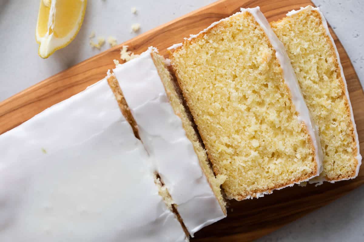 Loaf of sliced Lemon Loaf.