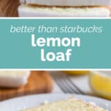 Lemon Loaf collage with text bar in the middle.