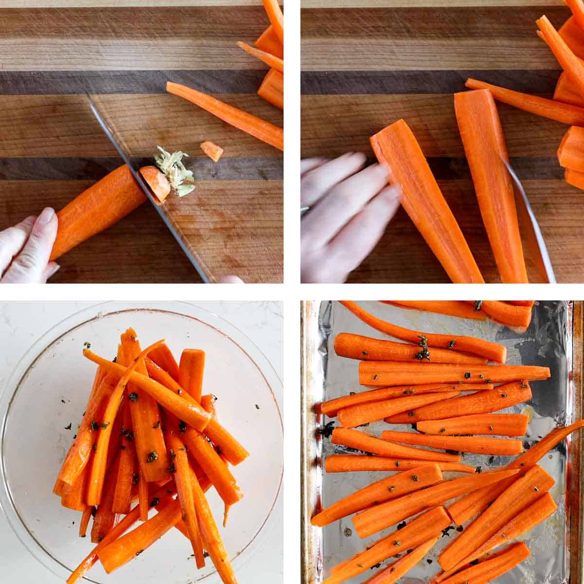 Steps to make oven roasted carrots.