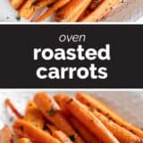 Oven roasted carrots collage with text bar in the middle.