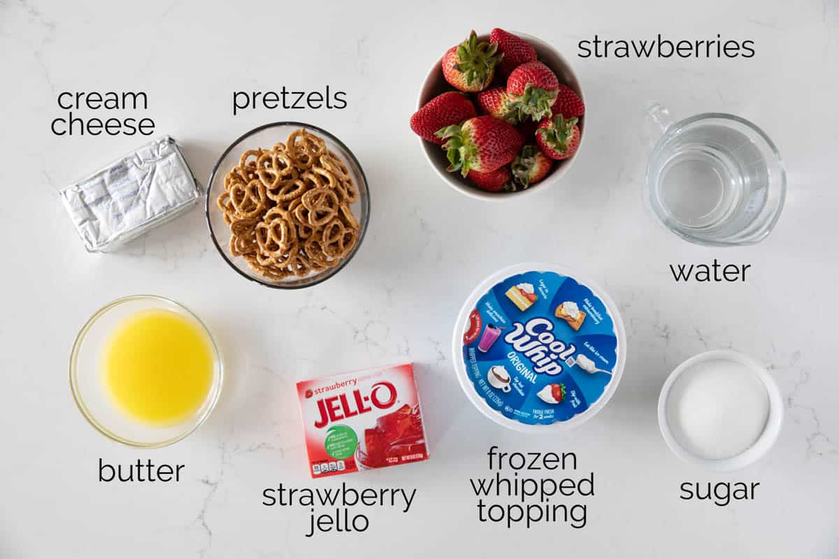 Ingredients to make Strawberry Pretzel Salad.