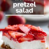 Strawberry Pretzel Salad with text overlay.