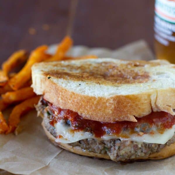 Italian Burger topped with cheese and a balsamic marinara ketchup.