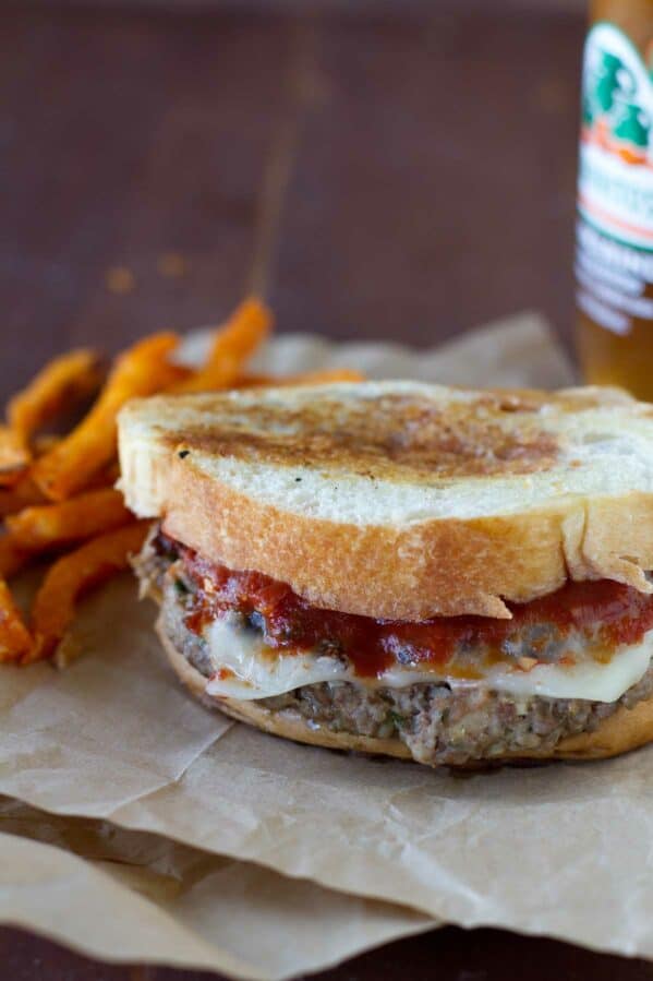 Italian Burger topped with cheese and a balsamic marinara ketchup.