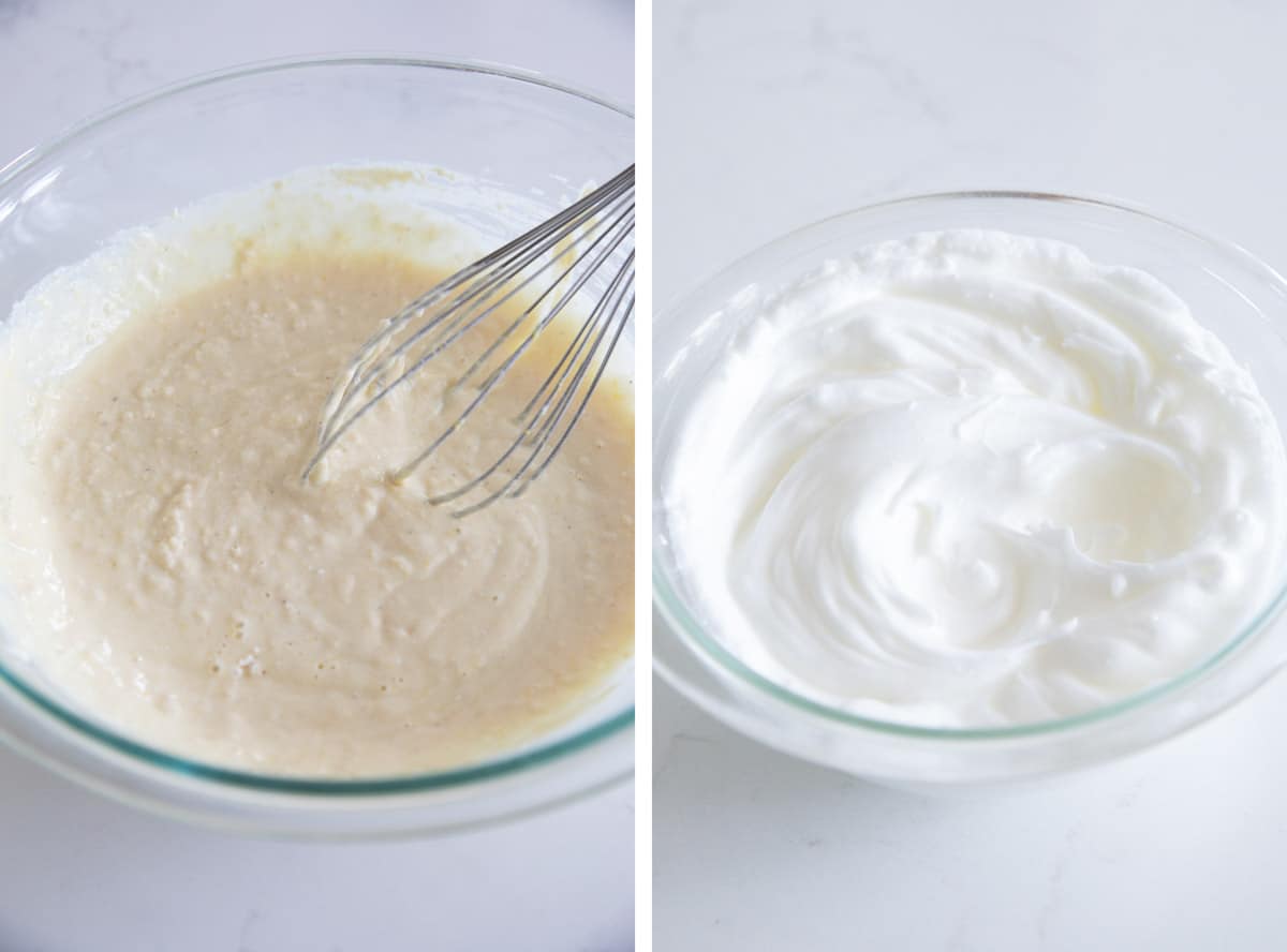 Mixing pancake batter for lemon ricotta pancakes.