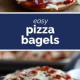 Pizza bagels collage with text bar in the middle.