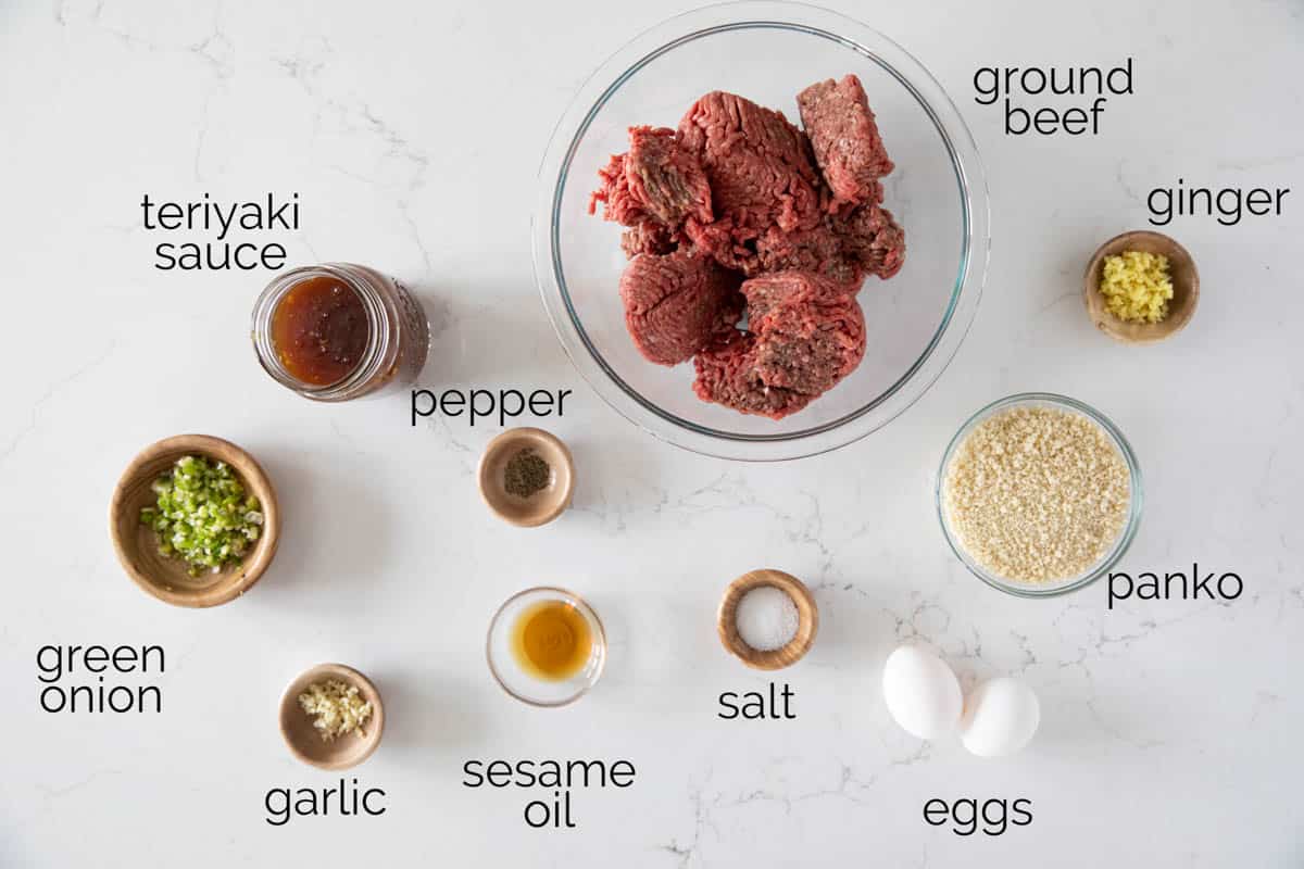 Ingredients to make teriyaki meatballs.