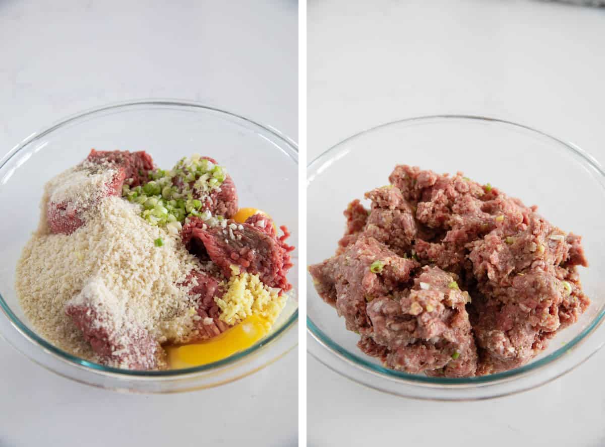 Combining ingredients to make Teriyaki Meatballs.