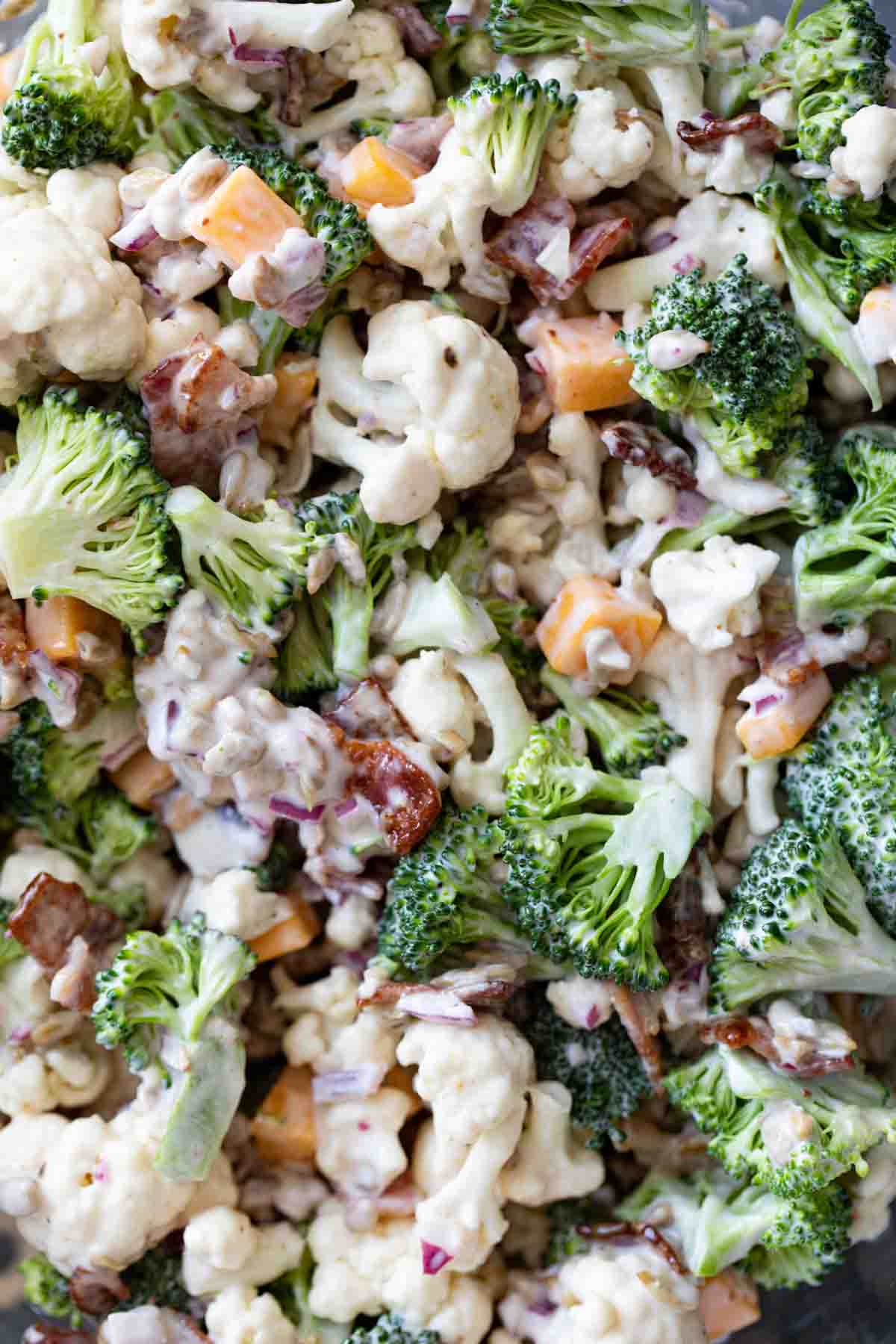 Broccoli Cauliflower Salad with a tangy dressing.
