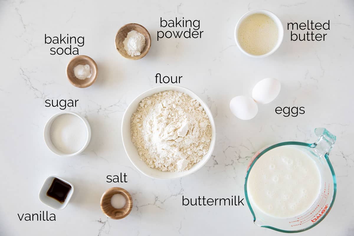 Ingredients to make buttermilk pancakes.