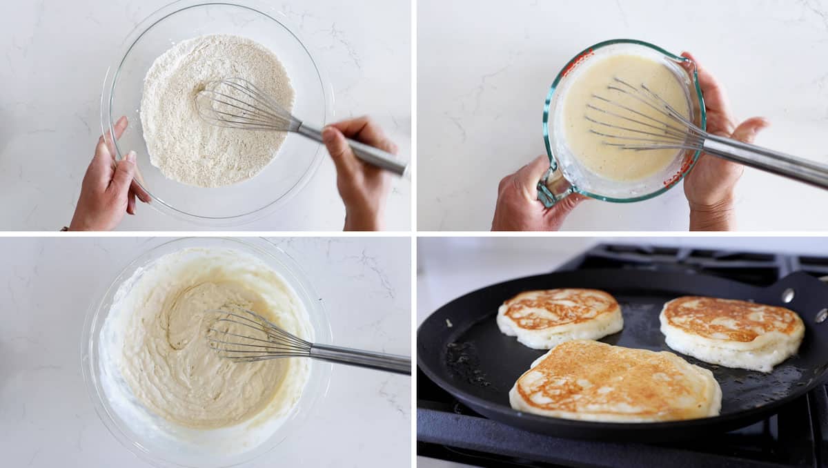 Steps to make buttermilk pancakes.