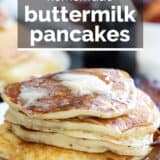 Buttermilk Pancakes with text overlay.