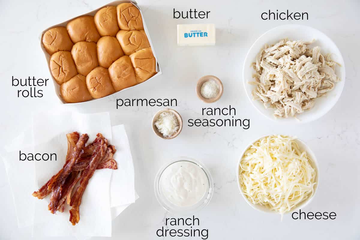 Ingredients to make Chicken Bacon Ranch Sliders.