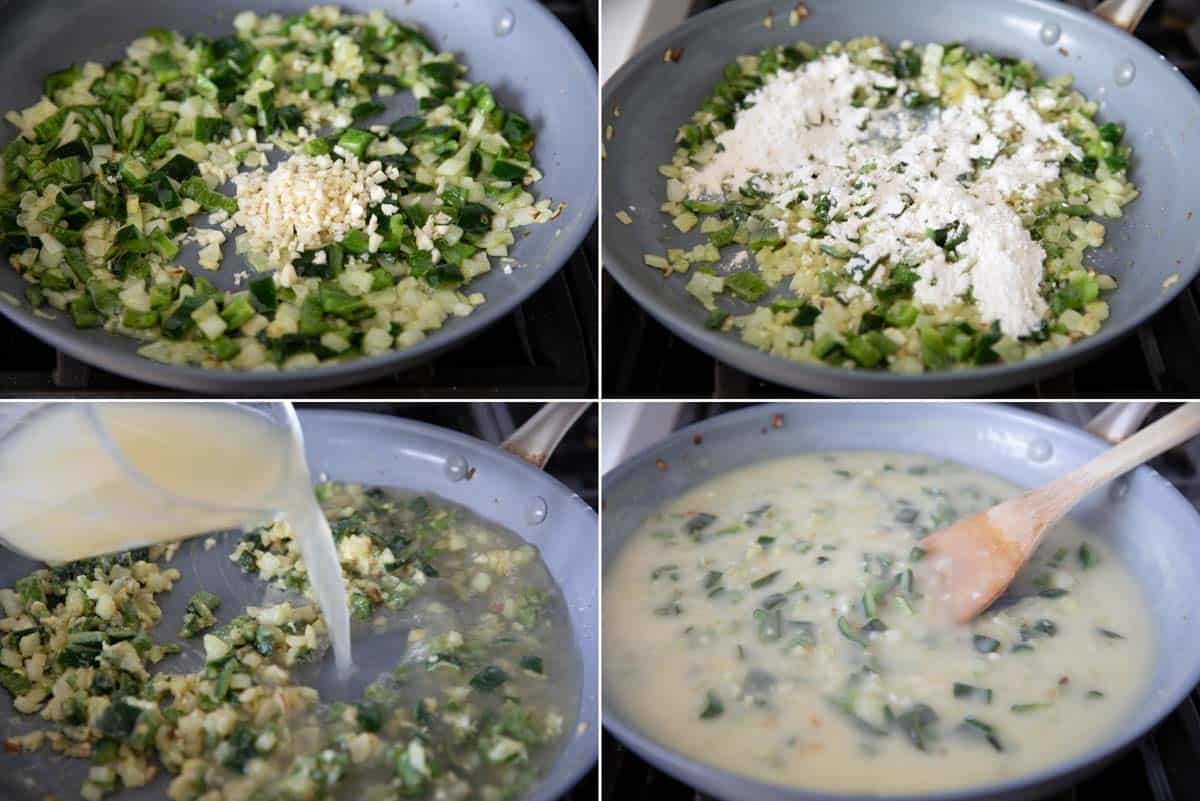 Steps to make poblano cream sauce.