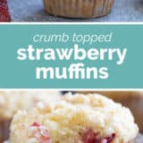 Strawberry Muffins collage with text bar in the middle.