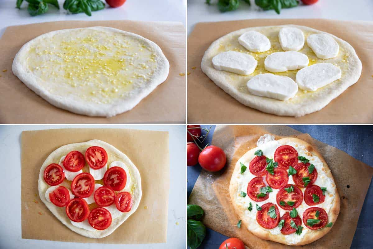 Steps to make caprese pizza.