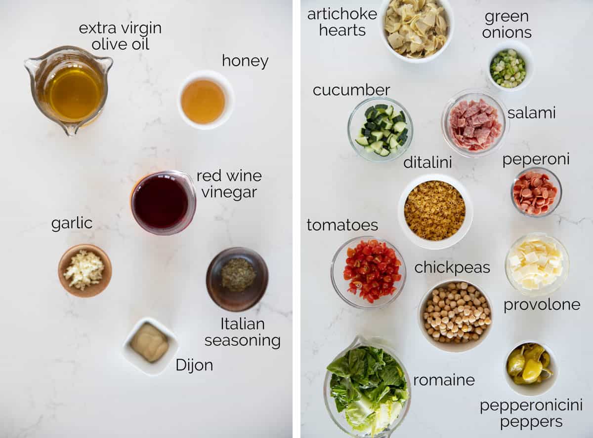 Ingredients to make an Italian Chopped Salad.