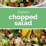 Italian Chopped Salad collage with text bar in the middle.