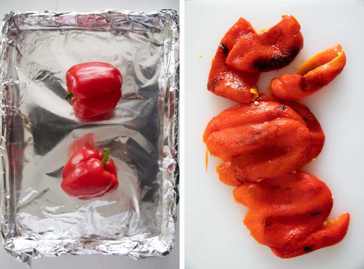 Roasting red bell peppers to put in hummus.