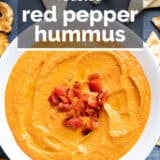 Roasted Red Pepper Hummus with text overlay.