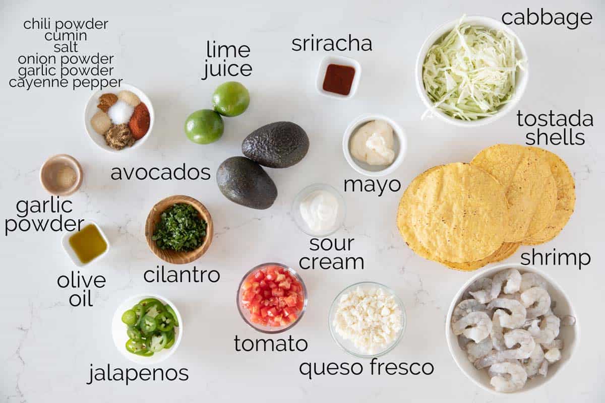 Ingredients for Shrimp Tostadas.