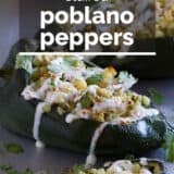 Stuffed Poblano Peppers with text bar.